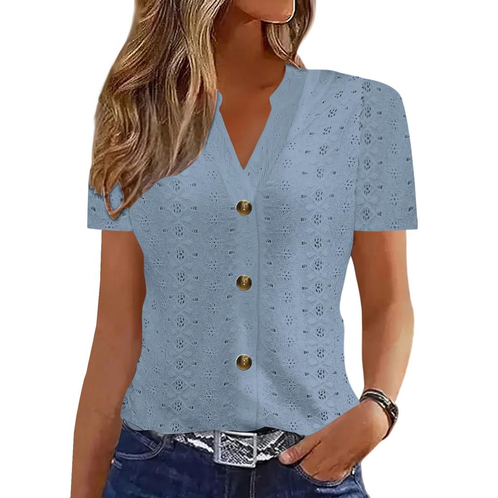 Womens Tops Dressy Casual V Neck Solid Color Short Sleeve Blouse  Casual Tops Summer Shirt