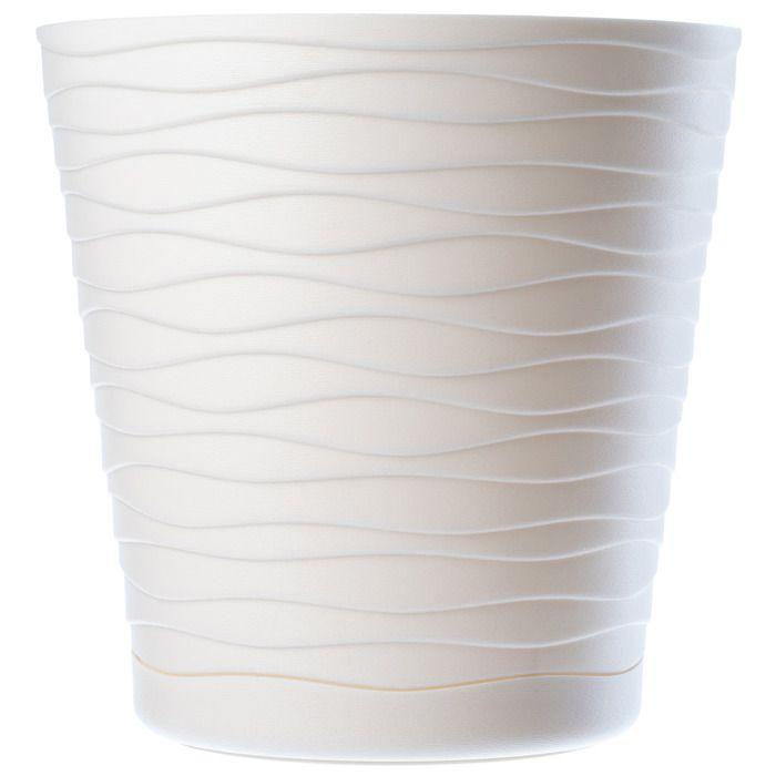 Pot De Fleurs - KADAX - 15 Cm - Plastique - Ecru - Rond Avec Soucoupe