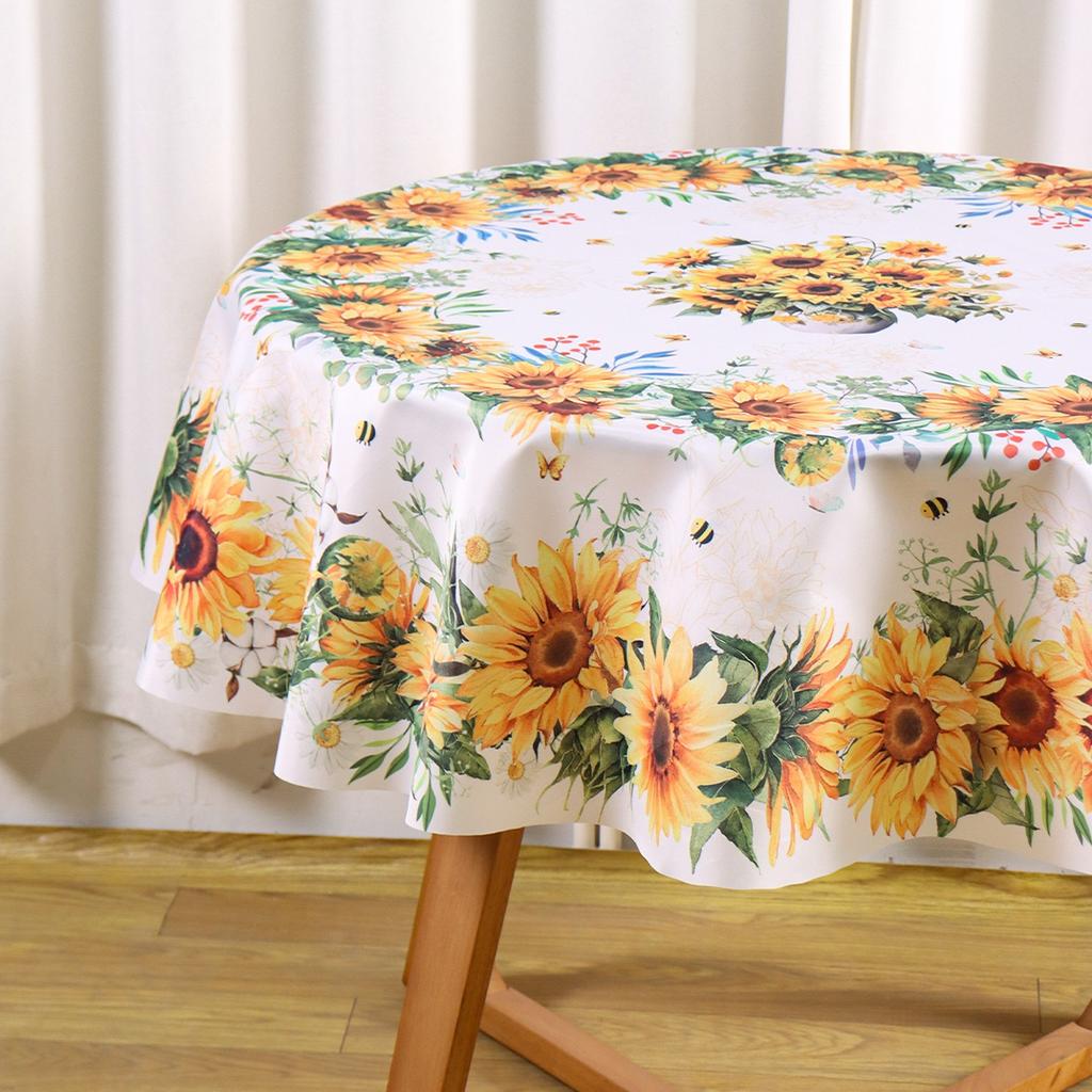 Sunflower Tablecloth Bee Floral Pattern Polyester Table Cover for Farmhouse Wedding Table Decor Spring Summer Party Supplies