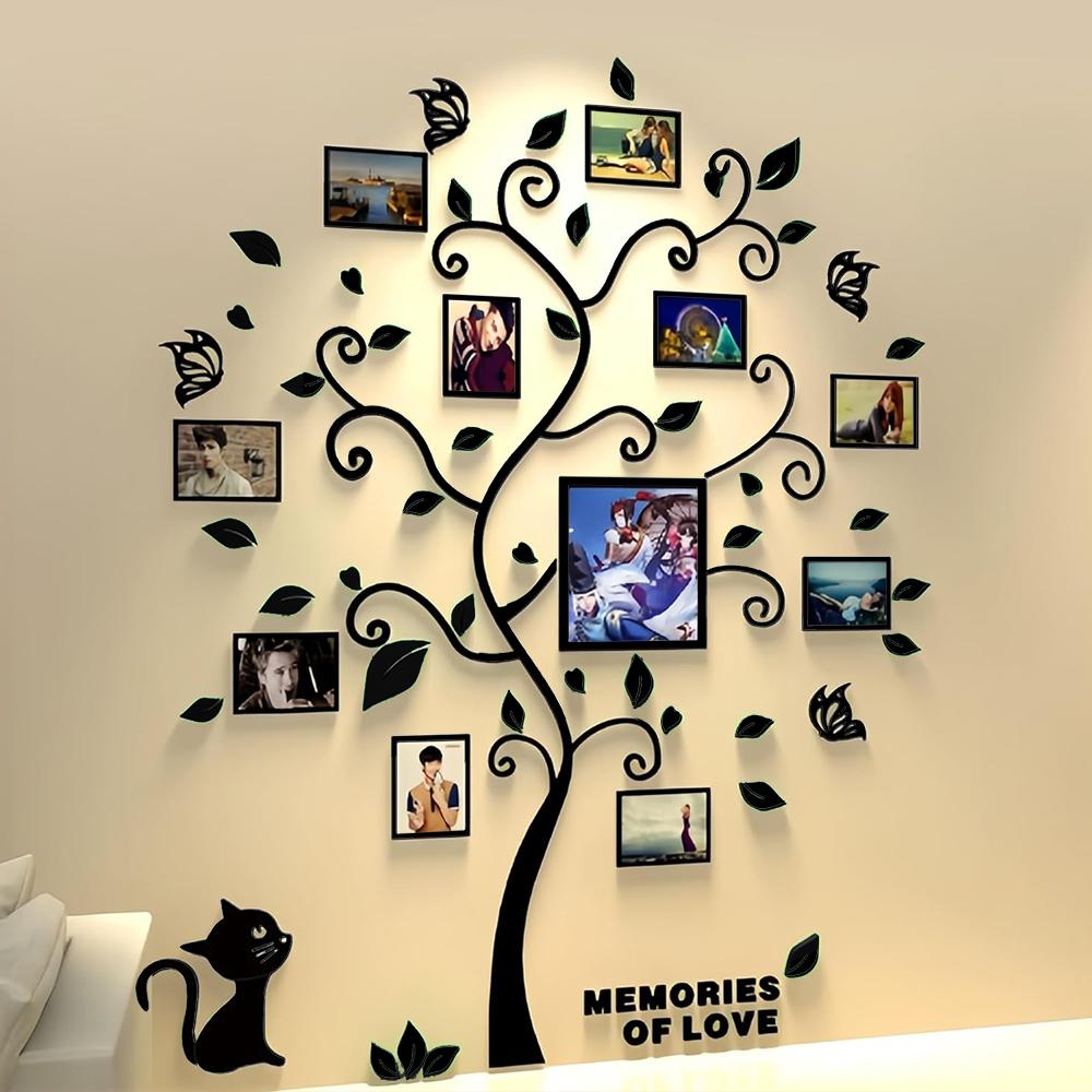 

Акриловая наклейка Рамка для фото Кошка Дерево Настенный декор Шикарная 3D наклейка на стену Сделай сам Художественное украшение дома Наклейка на стену Дерево с фоторамками