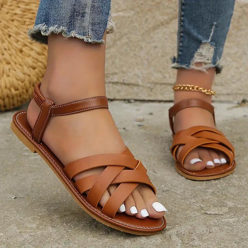Fashion Shoes for Women 2025 New Summer Women Flat Bottom Sandals Roman Strap Non Slip Rubber Soles Fashion Ladies Daily Sandals Women