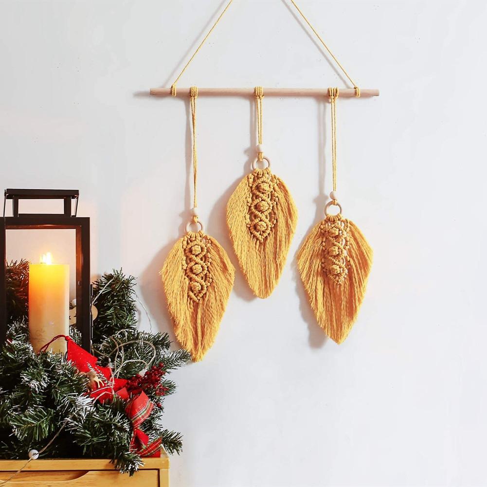 

Woven Wall Hanging Tapestry Leaf Shape Art Decor Dorm Room Door Decoration yellow
