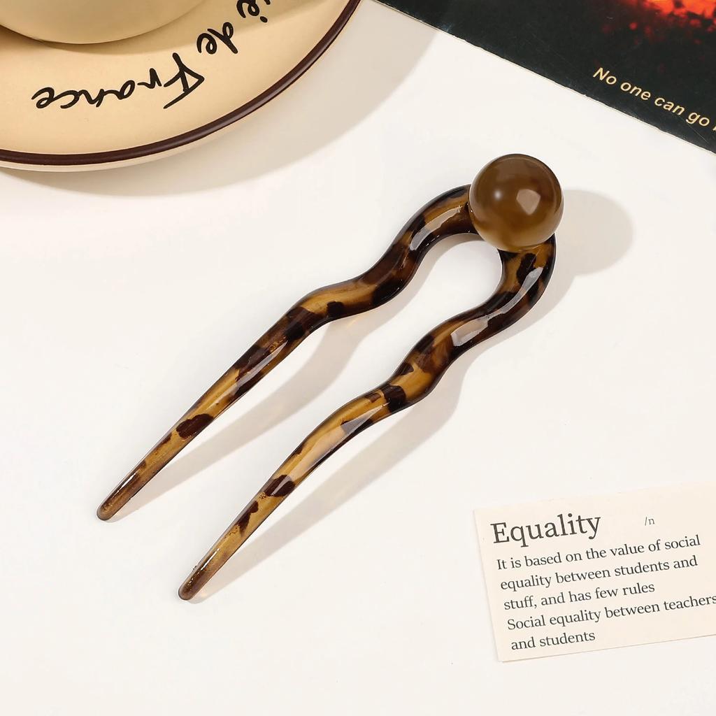 U-shaped Acetic Acid Hairpin Simple Beads Hair Stick Women Girls Colored U-Shaped Irregular Hairpin Jewelry Styling  Accessories