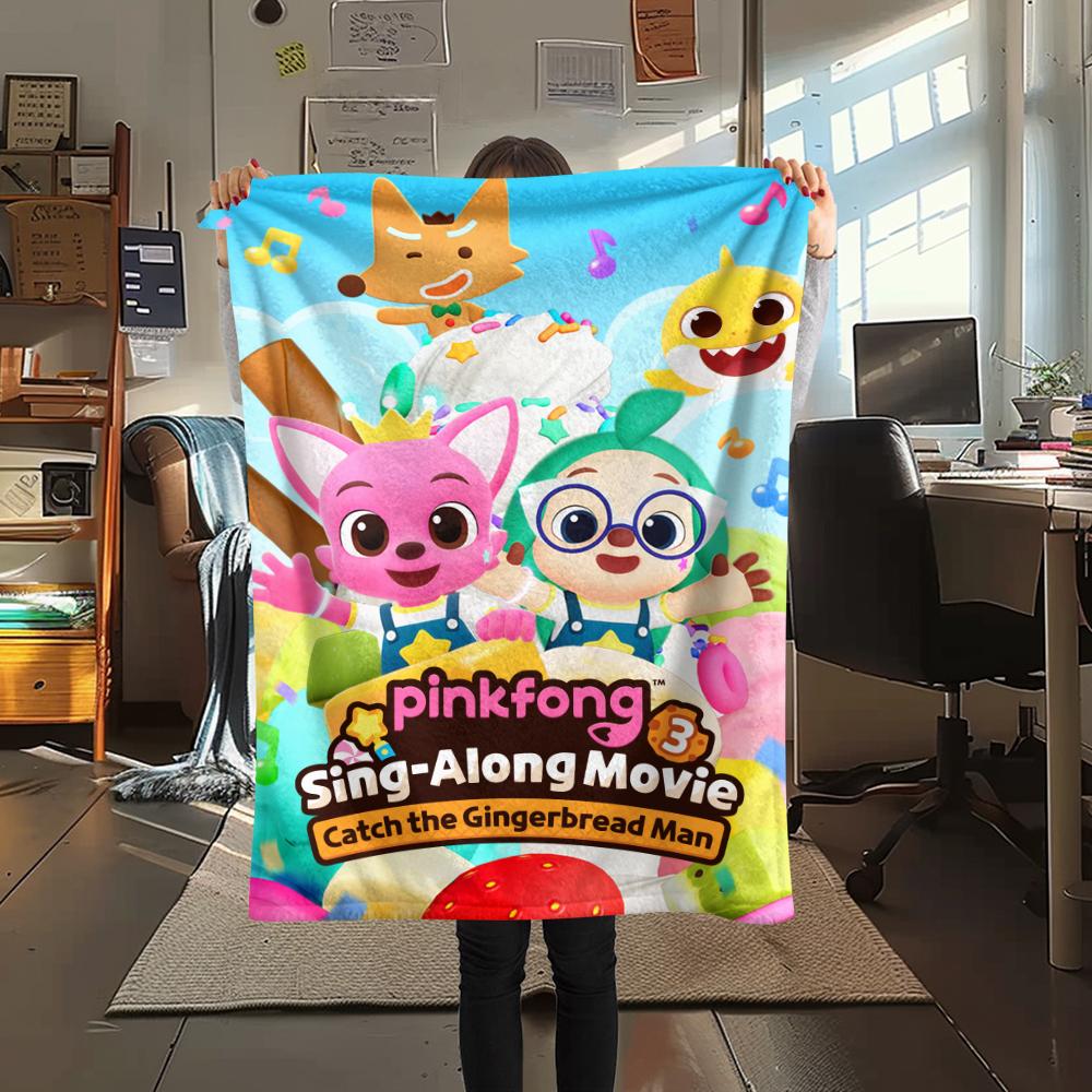 1 ks Flísová deka s potiskem Pinkfong, Vysoká kvalita, Pohodlná pro všechna roční období, Domácí dekorace, Teplo a pohodlí, Perfektní jako vánoční dárky110