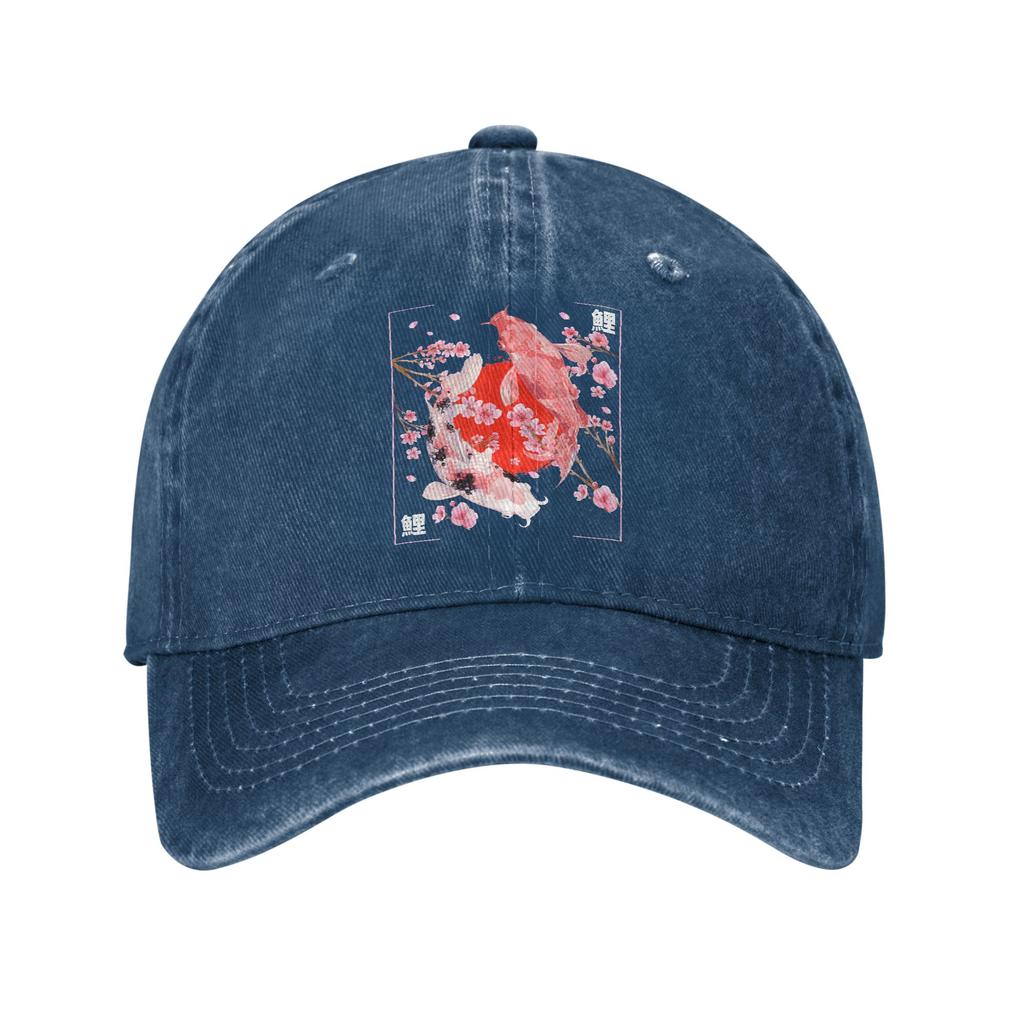 Japonský kapr Koi Ryba Sakura Baseballová čepice Vintage Opotřebovaný Džínový Snapback Klobouk pro Unisex Ženy Nestrukturovaný Měkký Klobouk Čepice