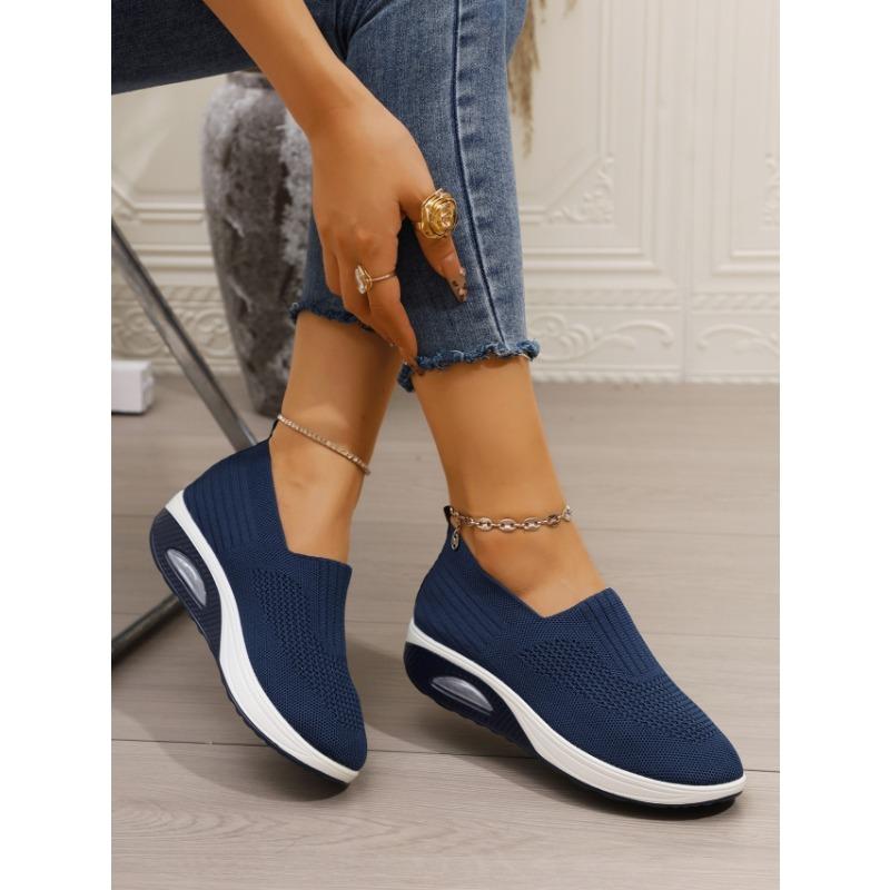

Large size fly-woven casual single shoes for women s autumn new fan air cushion elastic one-pedal single shoes for women 35