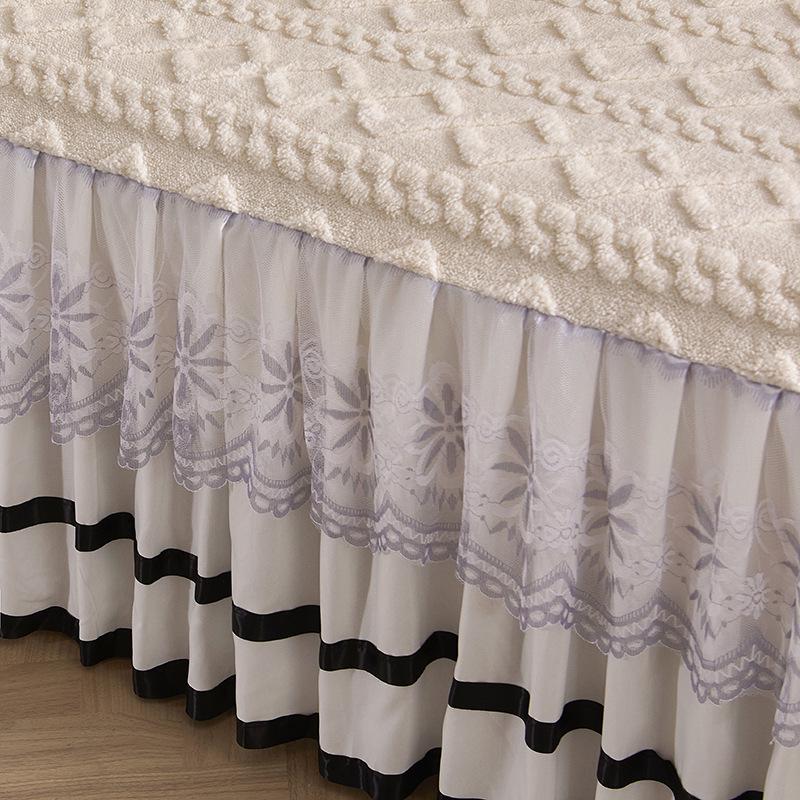 Thickened Taffeta Bed Skirt Set: Korean Style Lace Bedspread & Mattress Cover (3-Piece, Solid Color)