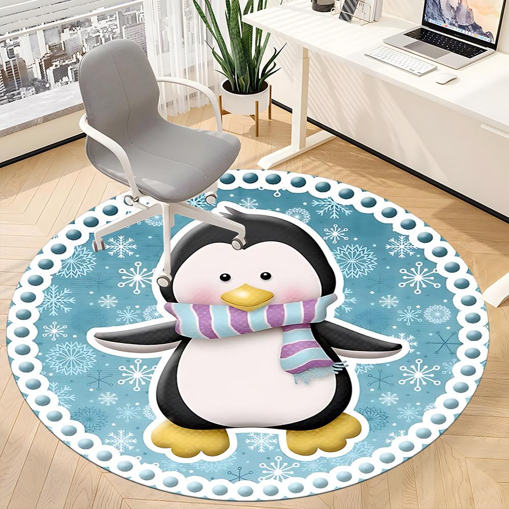 1pc Penguin Winter Scarf Chair Carpet for Office, Soft, Non-Slip Polyester Mat, Office, Entryway, Living Room, Bedroom, yy251207240
