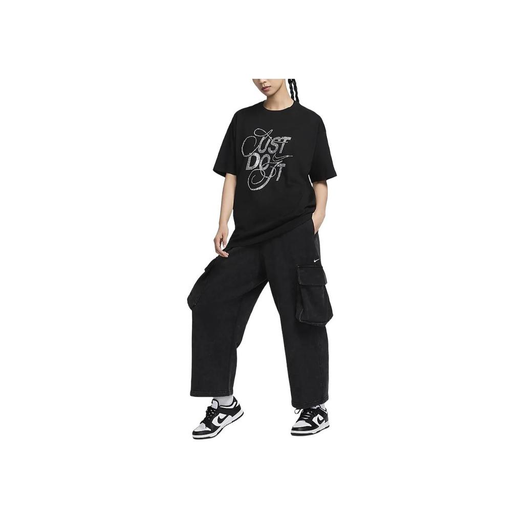 Nike Sportswear Logo Design Straight Leg Knitted Sports Pants Women Pants Black HQ4751-010