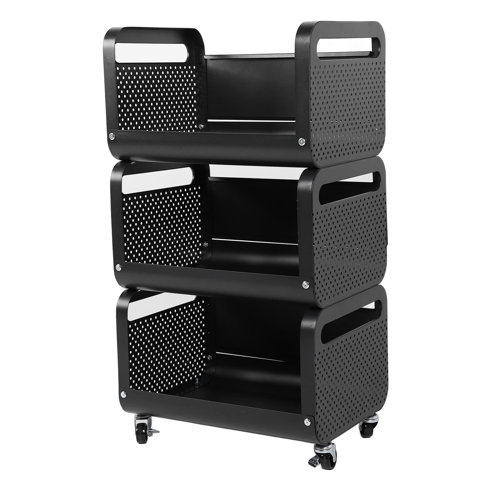 

Kitchen Storage Shelf Multiple Layers Stainless Steel Multifunctional Mobile Shelving Unit Cart Black Color 3 Layers