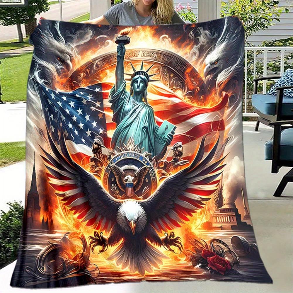 

Patriotic Flag Blanket - Statue of Liberty, Bald Eagle Design, Soft Throw for Home Decor, Independence Day Gift 75x90cm