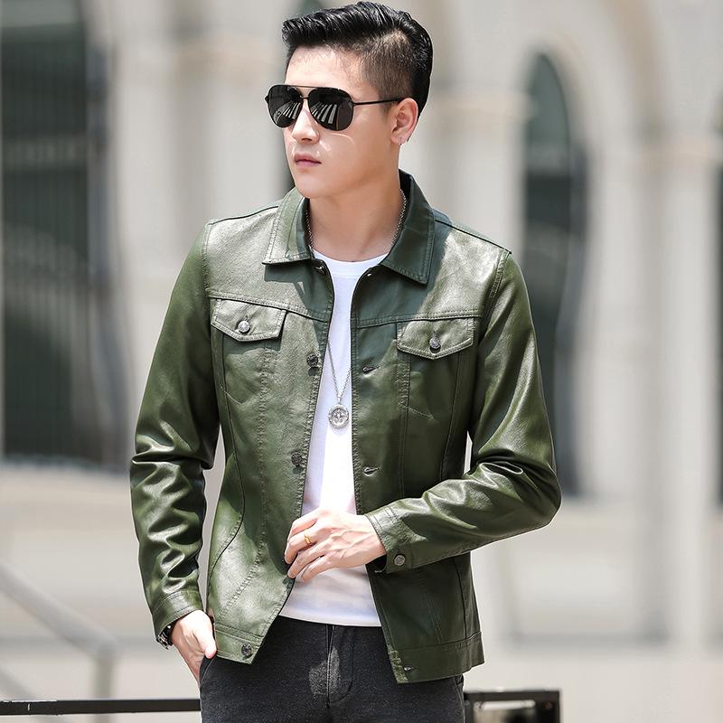 Pánská bunda z PU kůže s plus sametem - Jaro/Podzim, Slim Fit, Korejský styl, Ležérní zralý vzhled