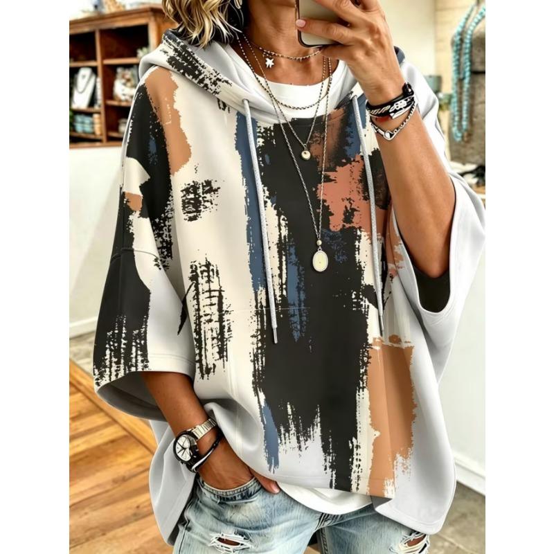 Damen Kapuzenpullover in Übergröße, Elegantes Bequemes Einfaches Muster Print, Modisch und Vielseitig