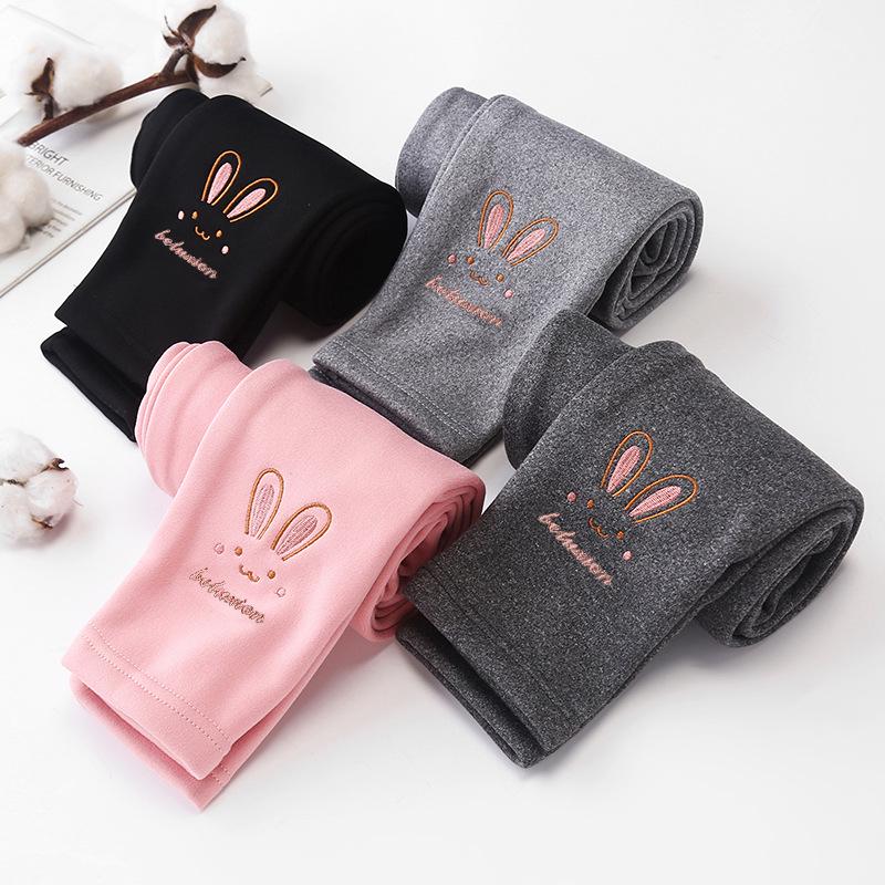 Girls' Embroidered Velvet-Lined Leggings – Thick Winter/Autumn Fashion Pants