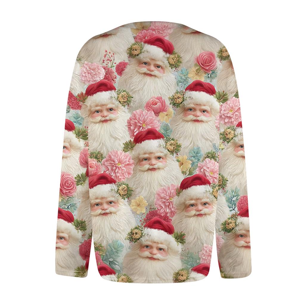 Women's Fashion Christmas Print Long Sleeve Knitted Cardigan Button Jacket