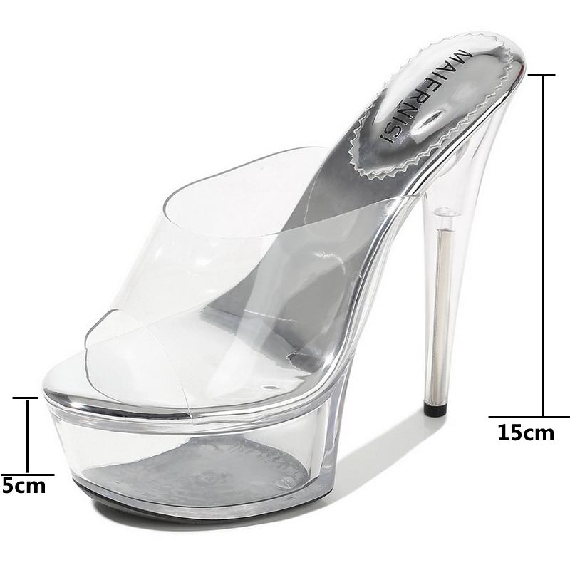 Women Transparent Crystal High Heel Sandals Nightclub Party Catwalk Show Internet Celebrity Waterproof Platform Stiletto Sandals