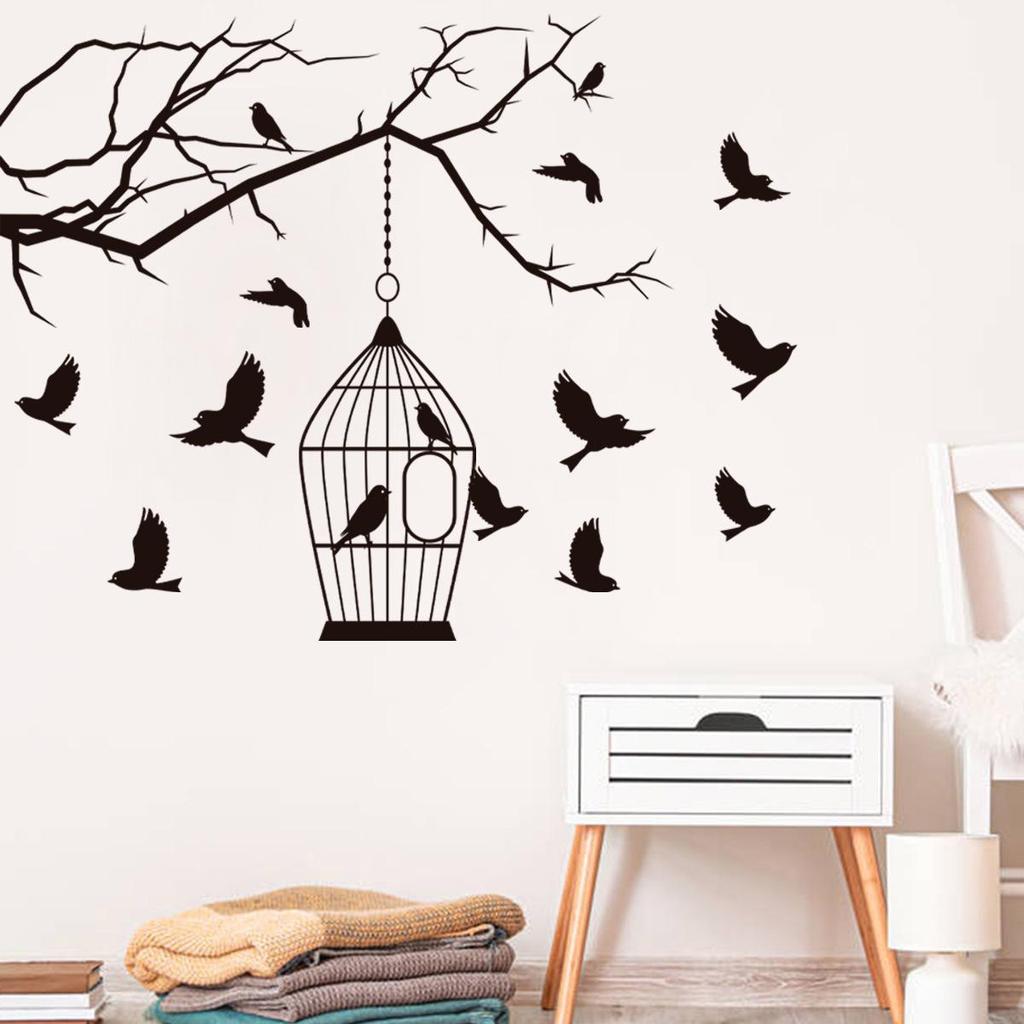 Black Branch Birdcage Wall Sticker for Bedroom, Living Room, or Entrance Decor