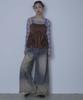 Miette Overdyed Denim Pants with Fringe At the Size RFXT0274 Wide-Leg Hem, Women's M, Blue,