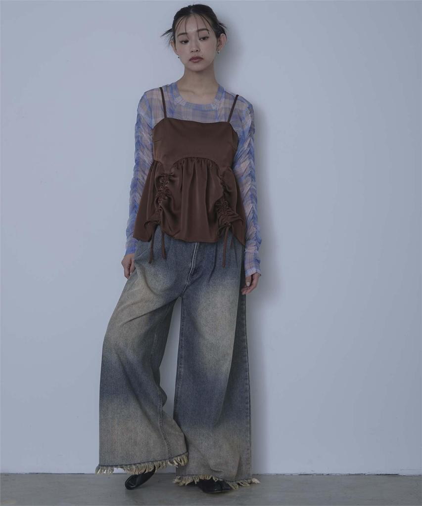 Miette Overdyed Denim Pants with Fringe At the Size RFXT0274 Wide-Leg Hem, Women's M, Blue,