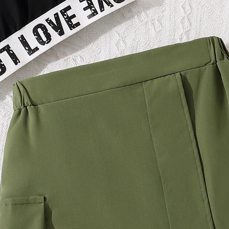 2025 Sommer Mädchen Rock & T-Shirt Set: Koreanischer Arbeitskleidungsstil mit Tasche und Buchstaben-Detail