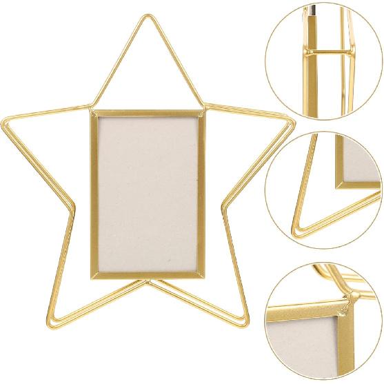 VOSAREA Vertical Photo Frame Star Shape Metal Wire Art Picture Frame Floating Picture Frames Rotatable Picture Display Frame Ideal for Housewarming