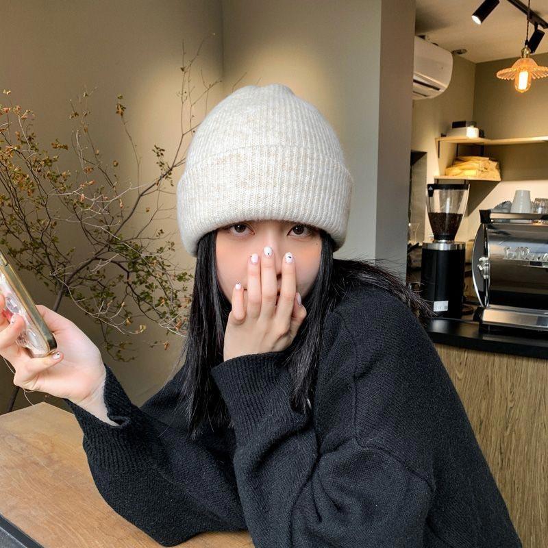 Winter Hats Woman Soft Knit Beanie Warm Rabbit Fur Hat Solid Color Slouchy Cap Casual Outdoor Fashion Solid Adult Cover Head