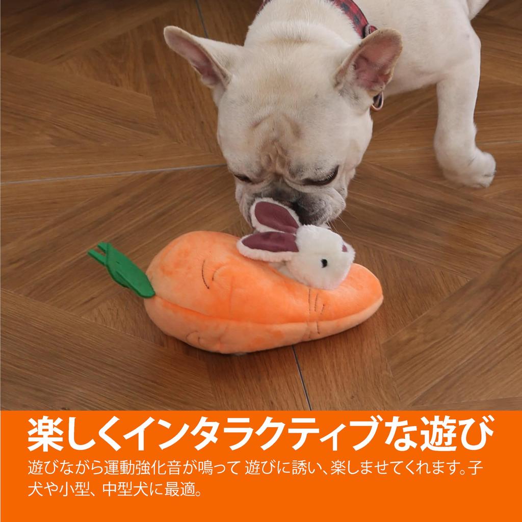 AmazonBasics Dog Squeak Toys Stuffed Animal Hide and Seek Rabbit Carrot 5 White Pack, Orange,