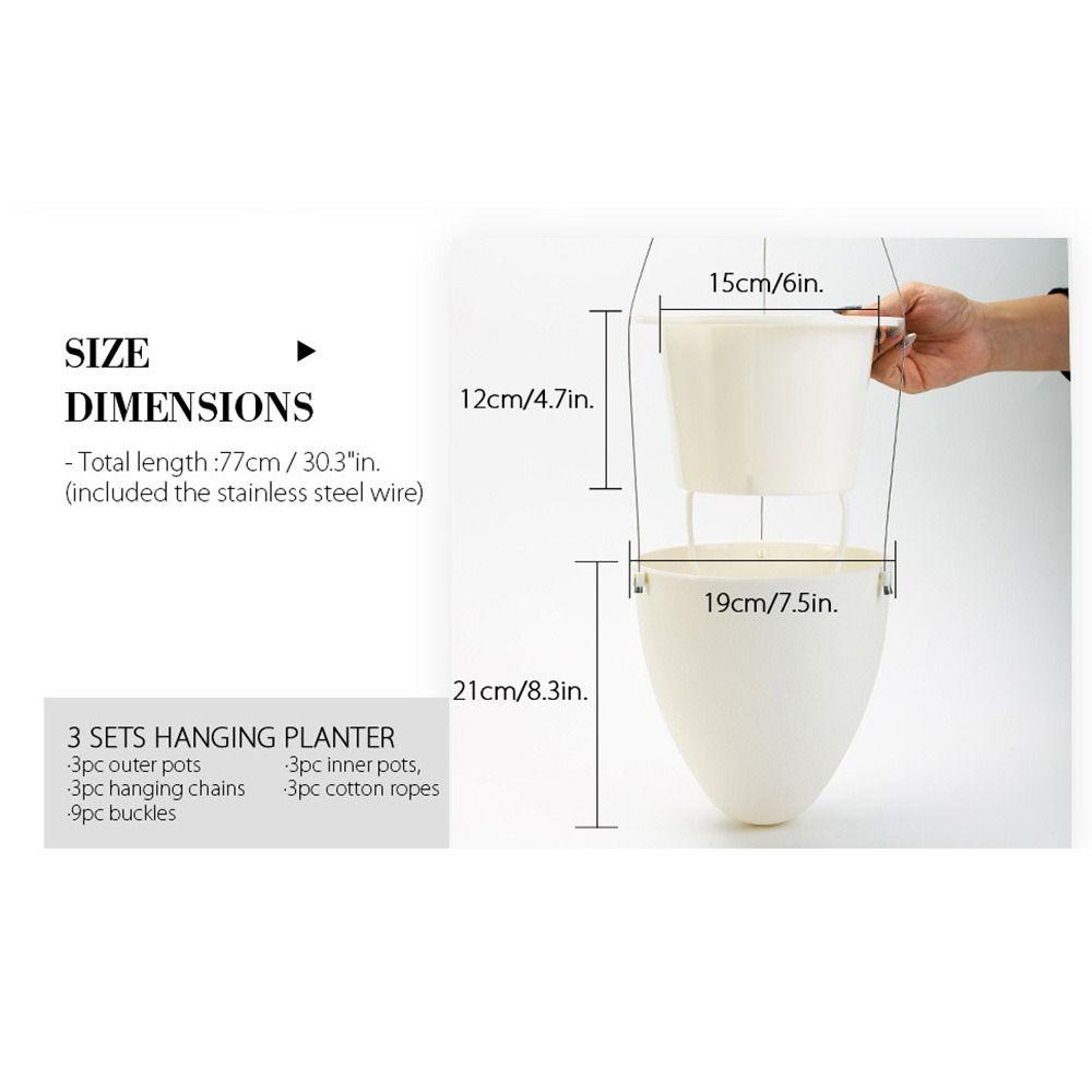 White Self Watering Plant Pot Water Storage Self Watering Plant Container Eggshell Shape Cotton Rope Net Hanging Plant Pot