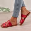 Fashion 2025 Summer New Solid Color Round Toe Open Toe Women's Slippers for Casual Wear Plus Size Fashionable Beach Sandals Flat Bottom