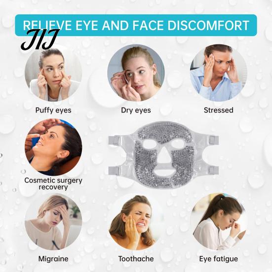 Portable Ice Bead Face Mask Gel Mask, Hot Cold Therapy Eye for Post Reusable Pack Surgery Recovery, 3D Contoured Cooling Heating with Adjustable Strap