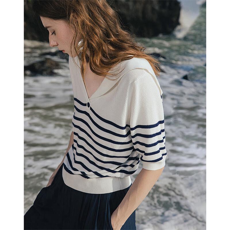 Women's Striped Sailor Collar Knit Top