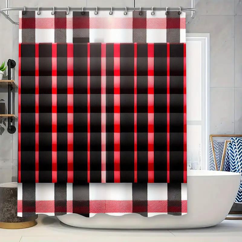 

Plaid Shower Curtain Waterproof Bath Liner Decorative Home Kitchen Sink Rug Set For Bathroom Decoration Light Blue/White Checker W60H190(CM)-1 Pcs