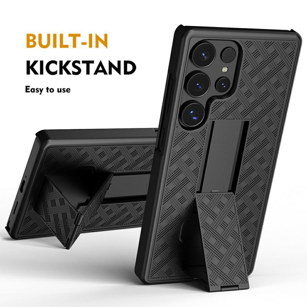 Pro pouzdro Samsung Galaxy S25 Ultra PC+TPU Posuvný kryt obrazovky Stojánek Kryt telefonu s klipem