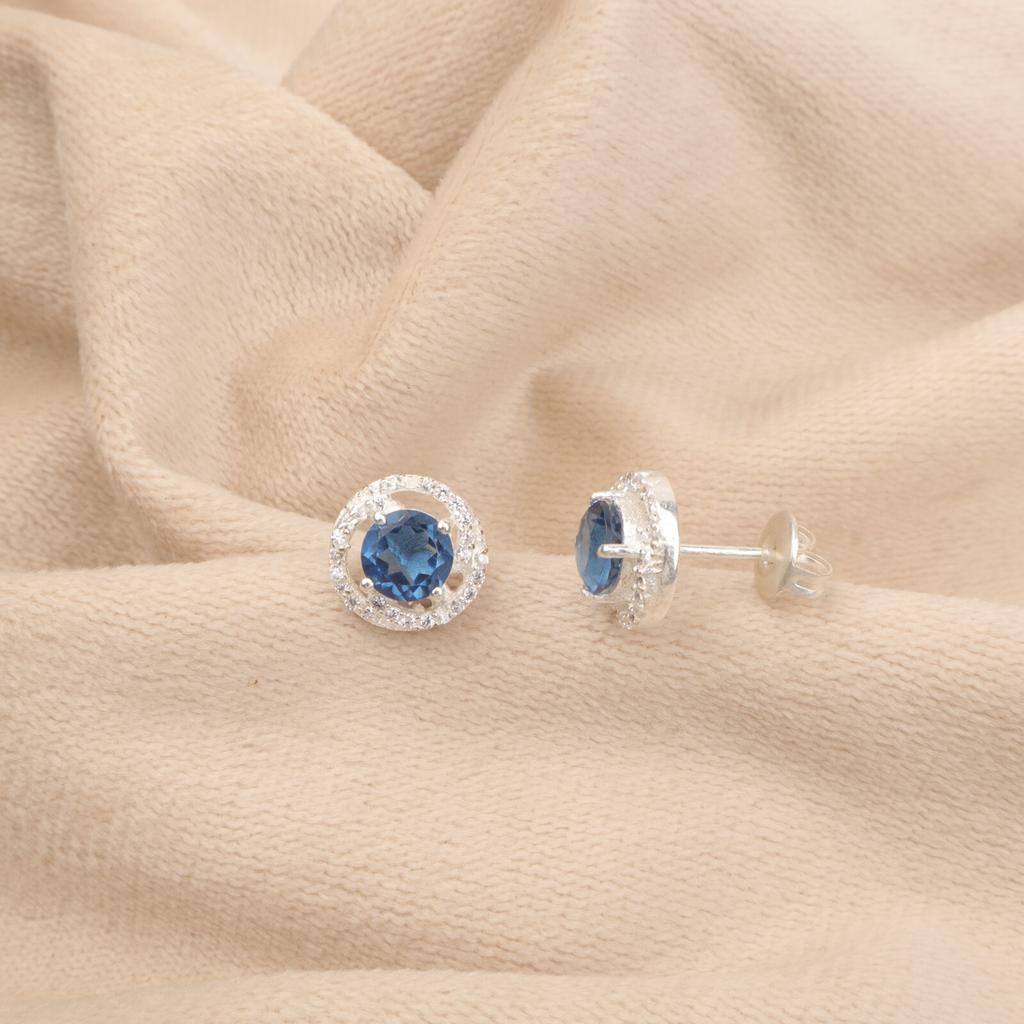 Rare London Blue Topaz  925 Sterling Silver Jewelry Zircon Stud Earrings 0.41" CZE-8-7