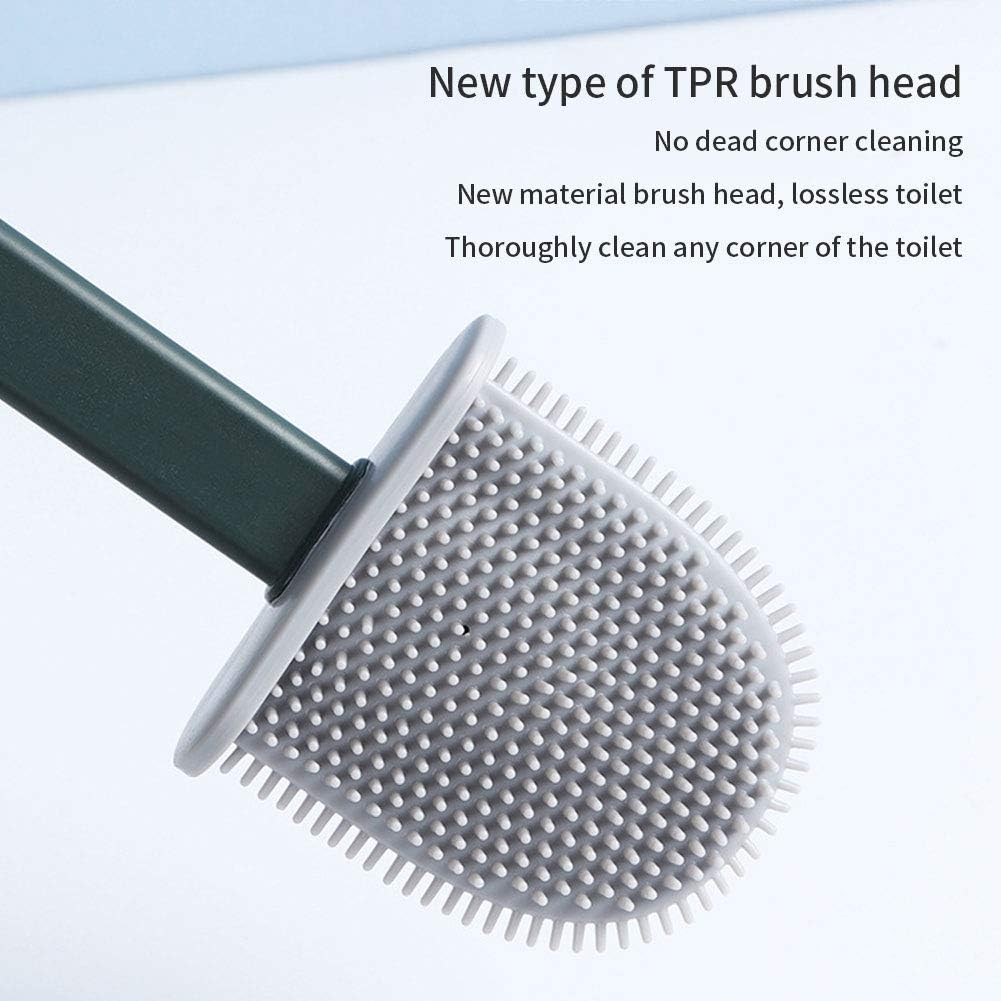 Revolutionary Silicone Flex Toilet Brush with Holder,No-Slip Long Handle Toilet Brush with Holder, Standing Holder & Wall Mounting Cleaning Brush Set
