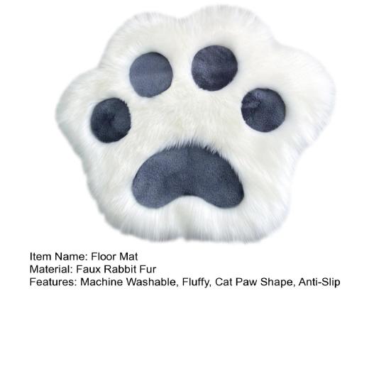 Plush Cat Paw Rug Fluffy Cute Kitten Paw Shape Floor Mat Cozy Furry Anti-Slip Bedroom Rug for Living Room Nursery Playroom Decor