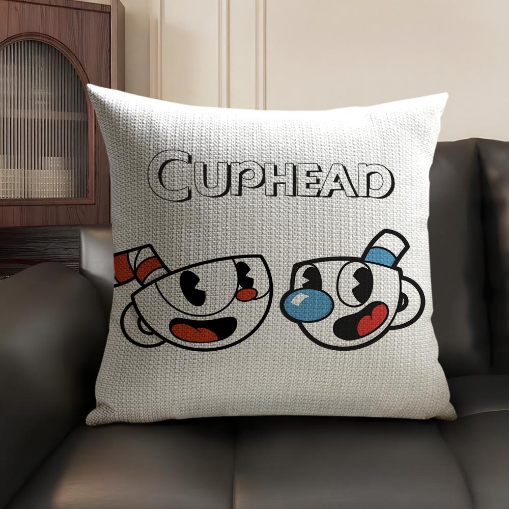 Classic Game CCuphead Cute Cushion Cover Natural Linen Organic Fabric DoubleSided Printing Sofa Home Decor Gift Pillow Case