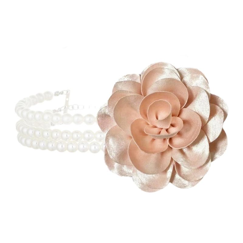 

Delicate Flower Charm Necklace Neck Jewelry Adjustable Chain Multi Layer Pearls Neckwear for Daily Wear Evening Event рожевий