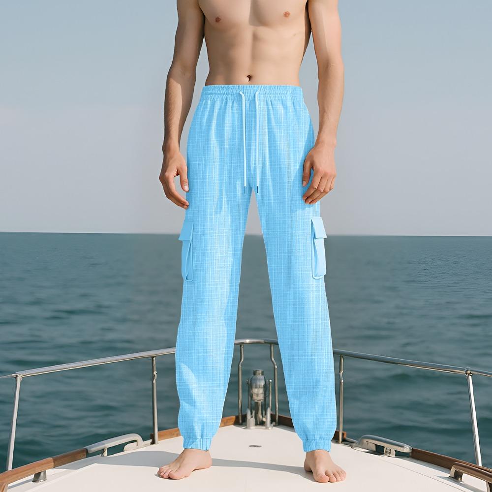 Men's Casual Cargo Pants Multi-Pocket Outdoor Hiking Work Drawstring Pants for Spring Autumn Travel Camping