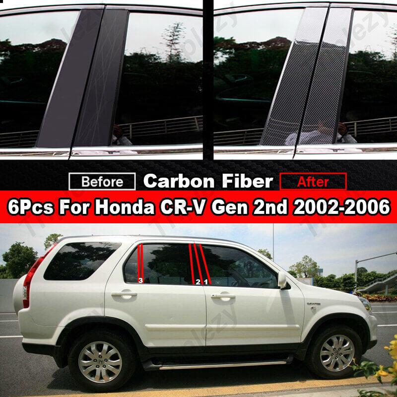 6Pcs Glossy Chrome/Black/Carbon Fiber Car PC Window Door B C Pillar Post Cover Trim For Honda CRV CR-V G2 Gen 2nd 2002-2006