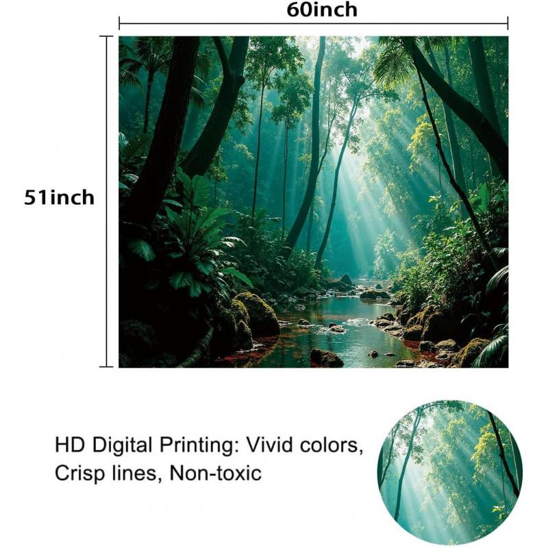 Forest Green Natural Pattern Tapestry Wall Decoration, Misty Forest Sunlight Mural Tapestry Bedroom Aesthetics