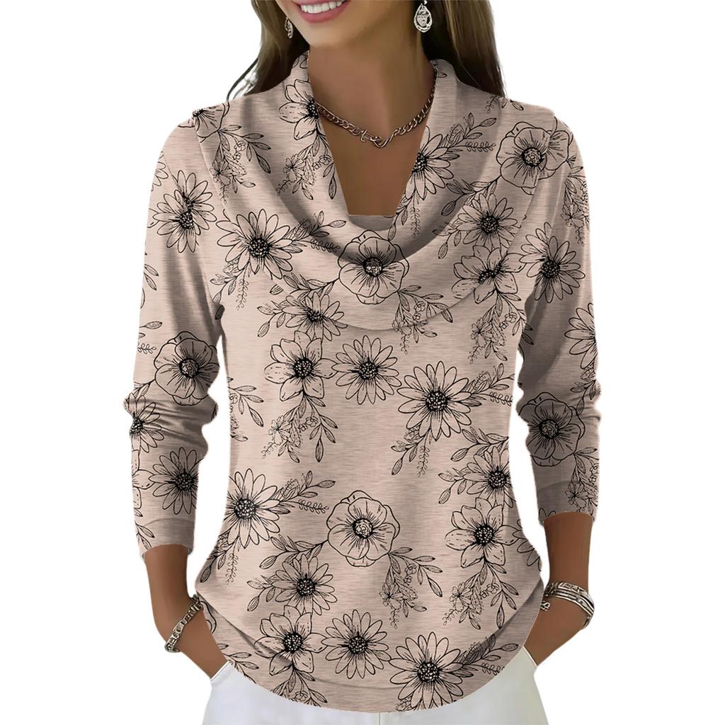 Pulover Top Dama Casual și la Modă cu Gât Rotund și Mânecă Lungă Imprimat