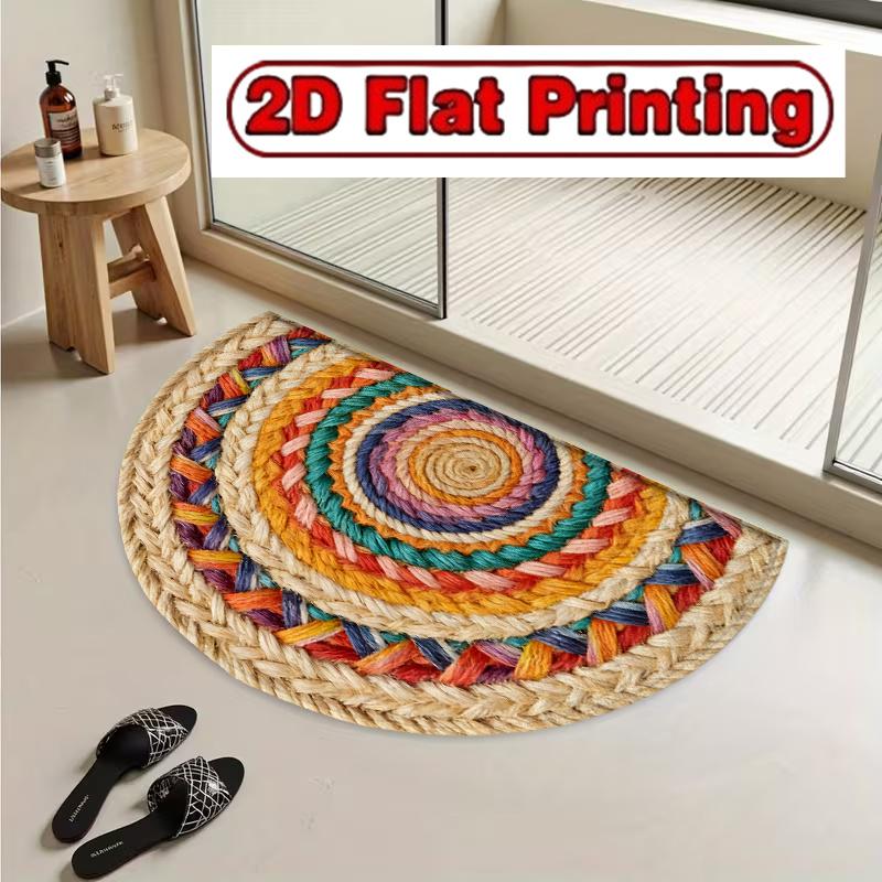 1Pcs Imitation Woven Semi Circle Welcome Doormat Non-Slip for Outdoor Patio Porch Kitchen Bathroom Entryway Floor Mat