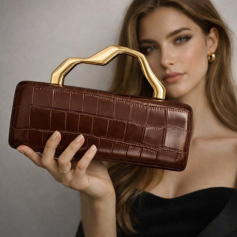 Luxe Crocodilpatroon Kunstleer Clutch voor Dames Verguld Vormgegeven Handvat Avondtas Elegante Ketting Crossbody Handtas 25.5cm 9.5cm 4.5cm