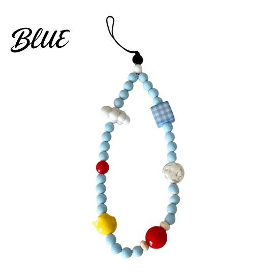 Contrasting Bead Phone Chain Mobile Lanyard Three-Dimensional Clouds Blue White
