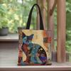 Women's Cute Cat Shoulder Bag Canvas Retro Pattern Handbag Large Capacity Daily Leisure Shopping Bag Multi Functional Foldable Tote Bag Ladies