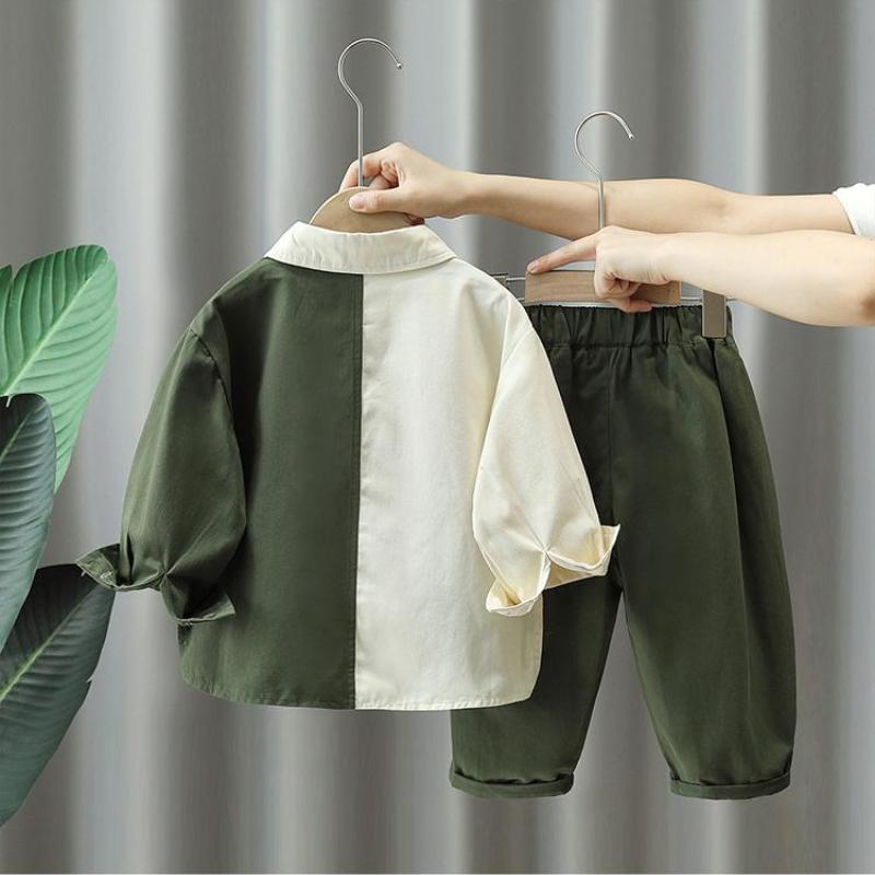 Boys' Spring and Autumn Suits, Fashionable and Handsome, Loose Children's Long-sleeved Shirt Two-piece Suit