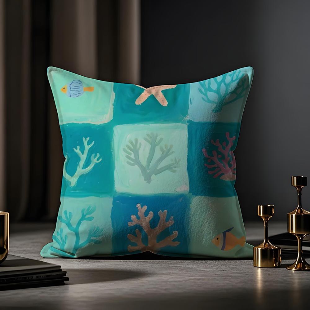Marine Life Cushion Cover Anti-dustmite Pillowcase Invisible Zipper Silky Short Plush Sofa Cushion Cover