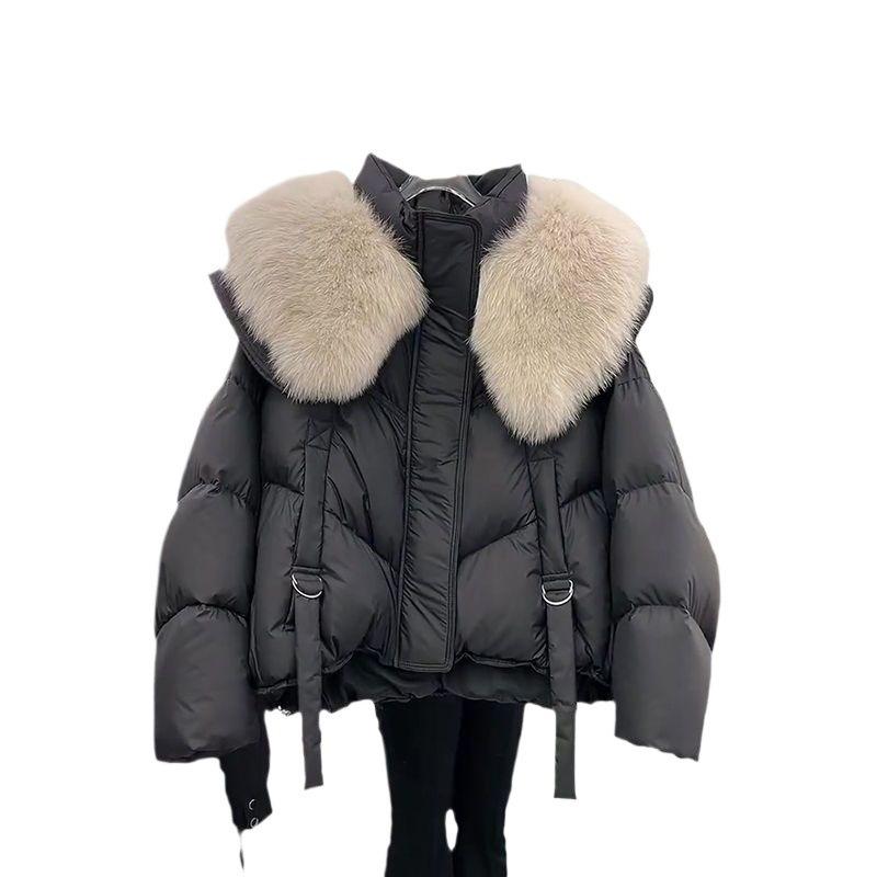 Winter New Fashionable Loose Thick Cotton Clothes Big Fur Collar Down Cotton Clothes Small Looking Thin Women's Cotton Clothes