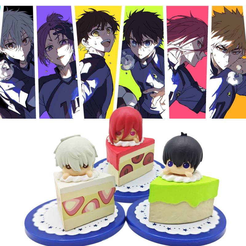 Blue 5pcs Lock Character Cake Toy Model Desktop Decoration Pvc Material Gift